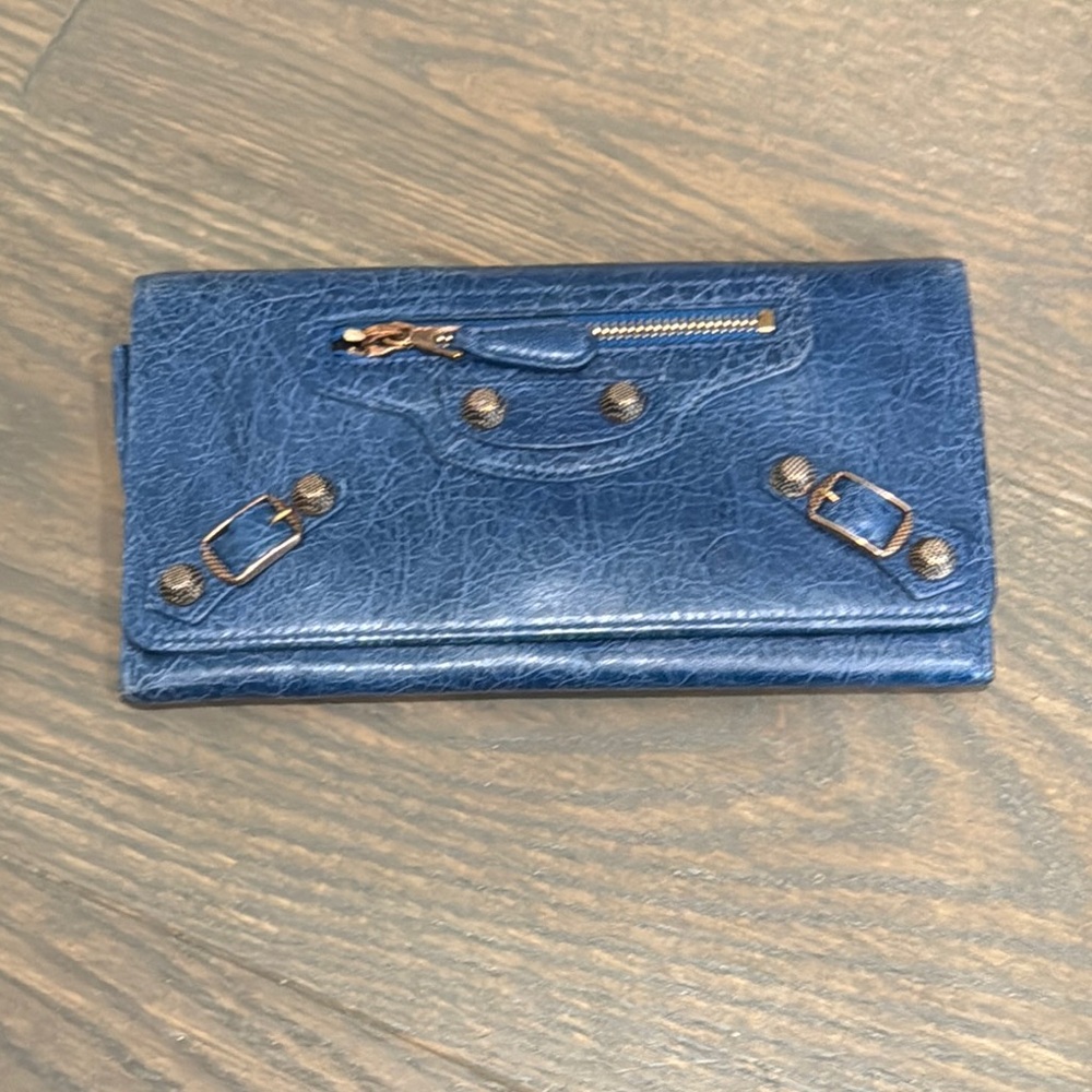 Balenciaga Blue Textured Wallet with Buckle Accents - Picture 1 of 5
